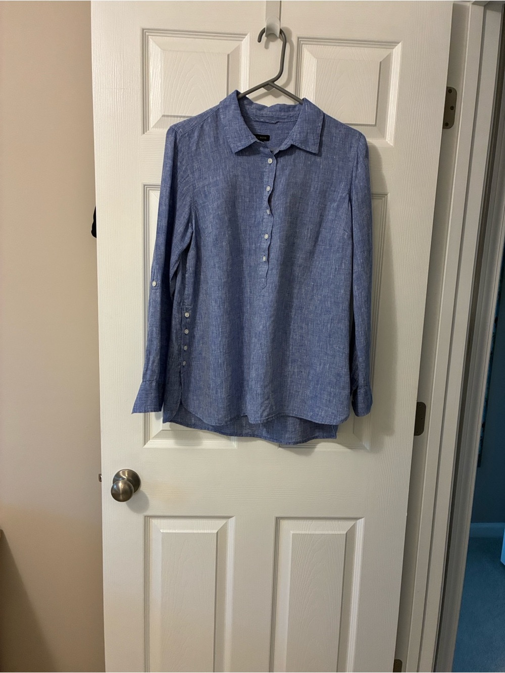 Talbots Blue Button-Front Long-Sleeve Linen Shirt - Picture 5 of 5